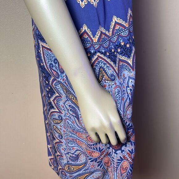 J. Jill Orange majestic blue Paisley rayon Shift Dress small petite Sleeveless - Picture 10 of 14